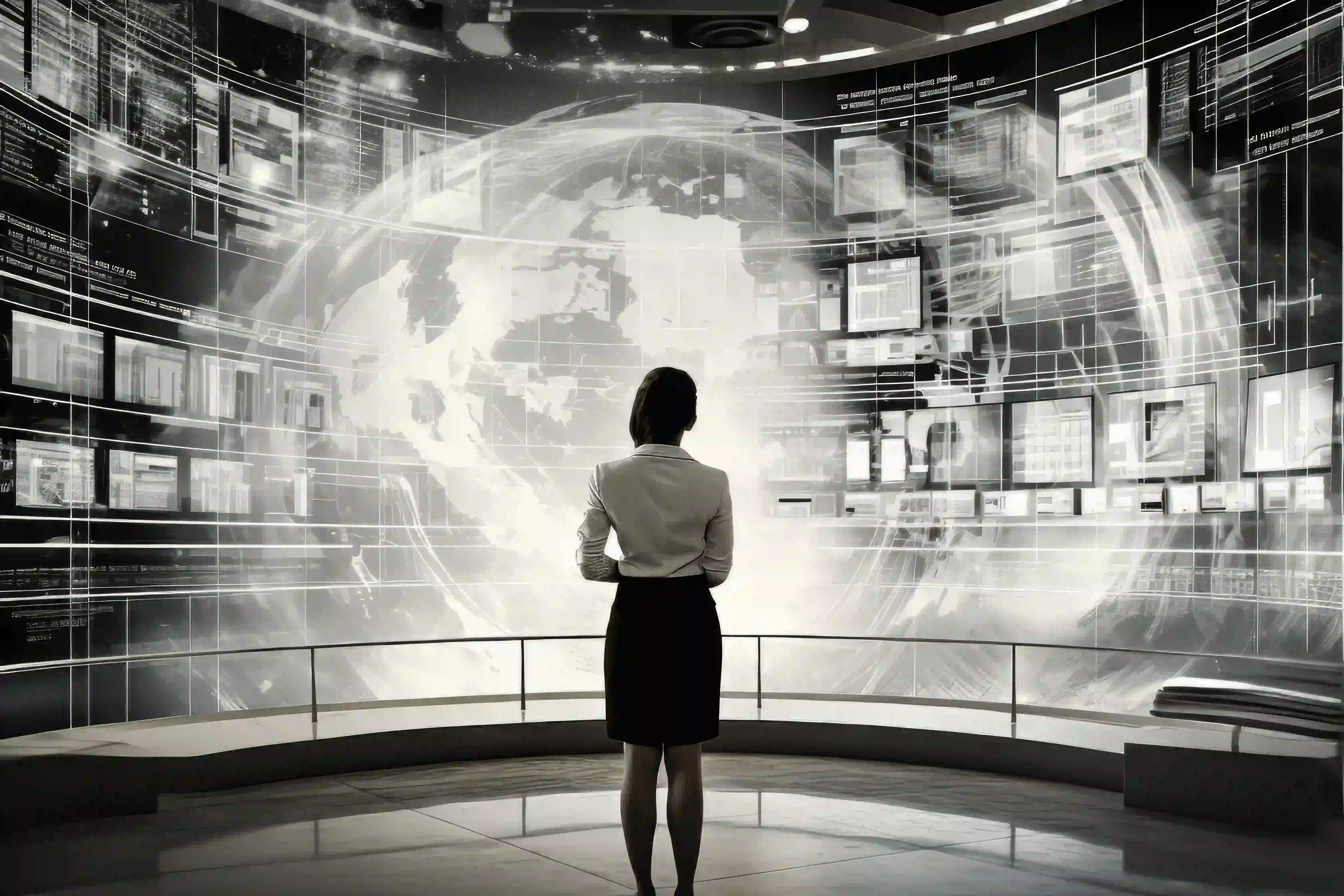 scene with business person working futuristic office job